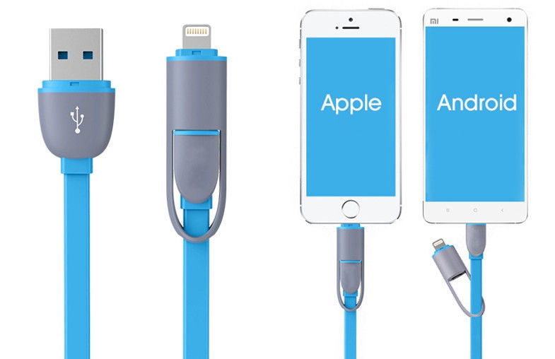 câble micro d'USB de la foudre 2 in-1 pour l'IOS et les téléphones androïdes avec la synchronisation de charge et de données